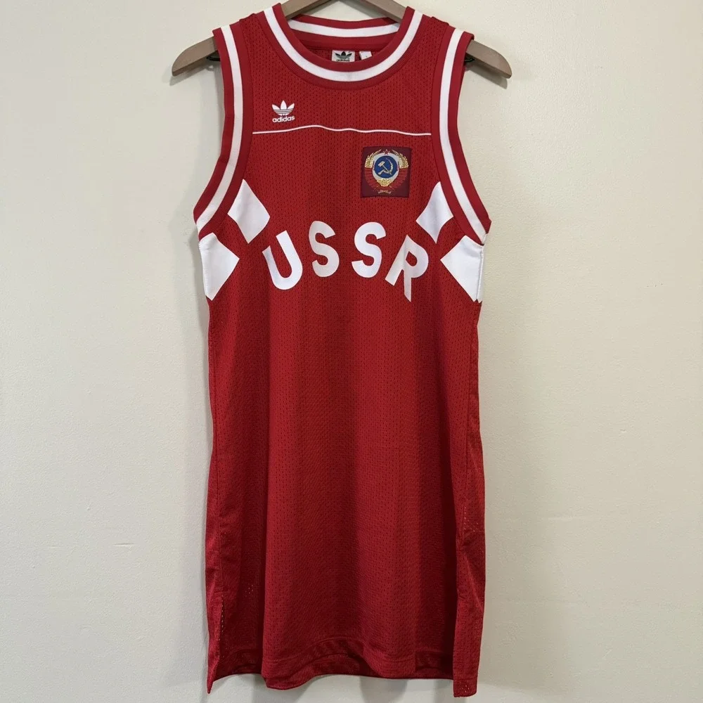 ADIDAS ORIGINALS Women's USSR Russia Retro Tank Dress Red Mesh CE2309 Jersey S